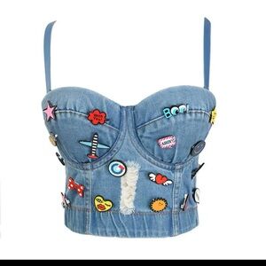 Denim Bustier with Colorful Patches